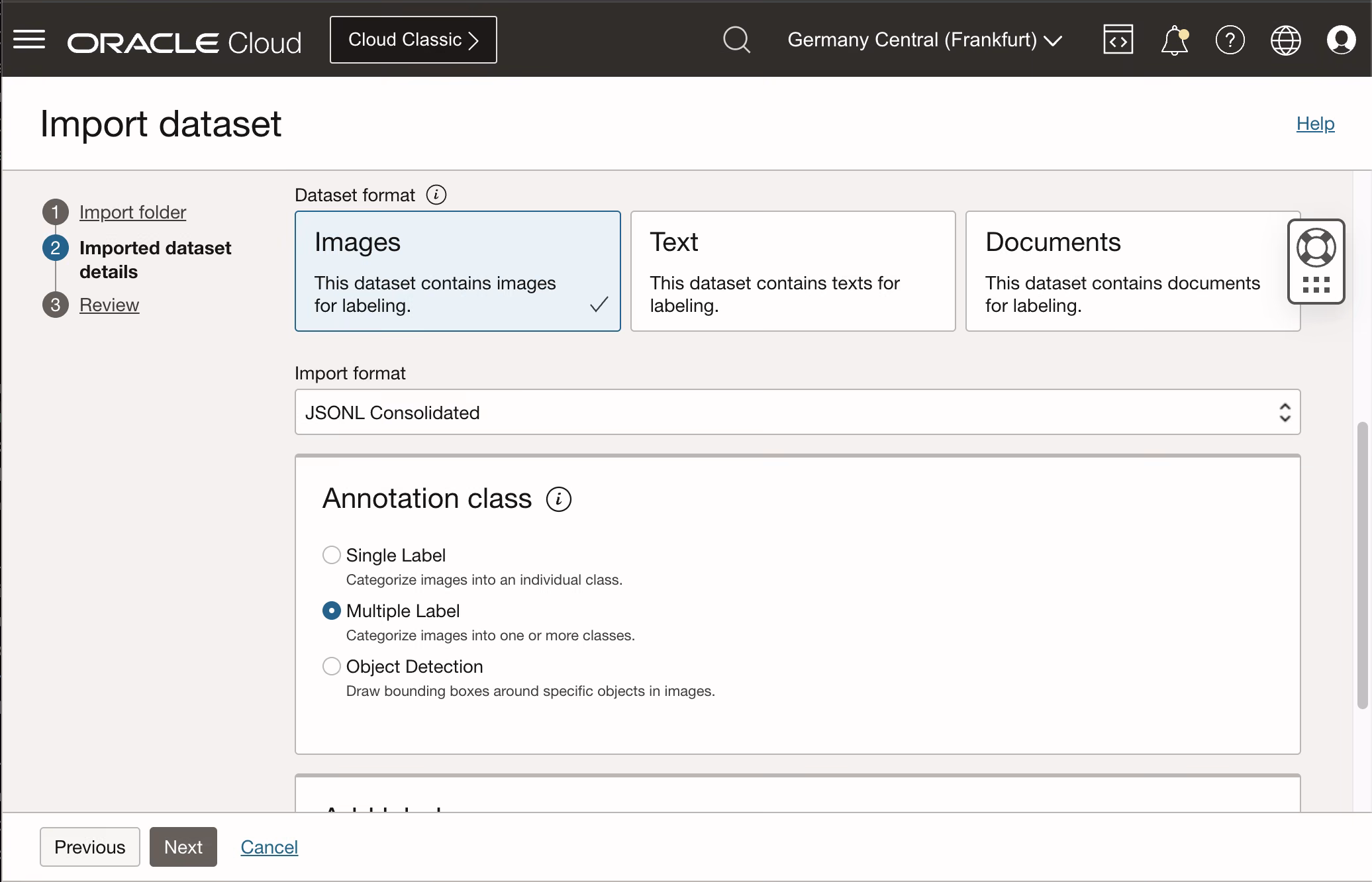 Object Storage import configuration