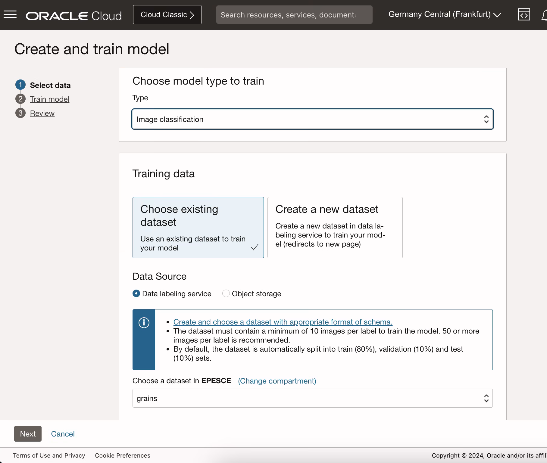 Create an OCI Vision image classification model